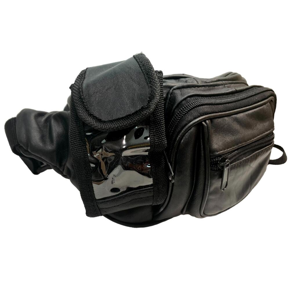 Vintage 90s Soft Black Leather Fanny Pack Belt Bag